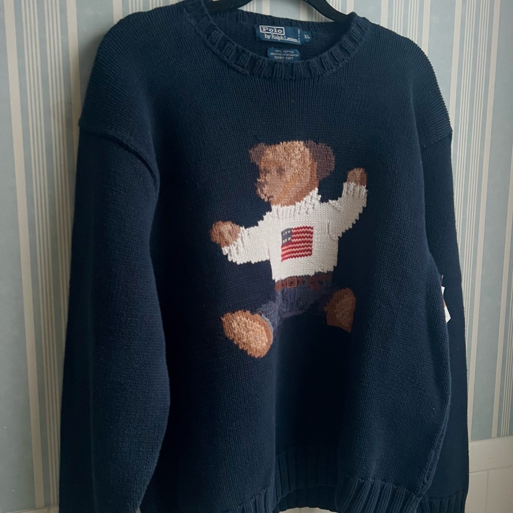 VINTAGE Polo Bear Hand Knit Sweater